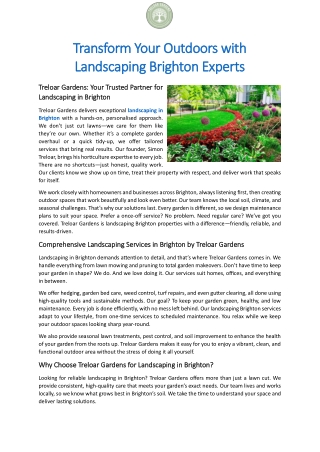 Transform Your Outdoors with Landscaping Brighton Experts