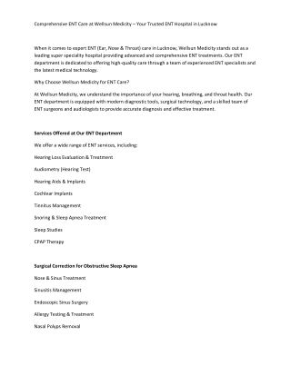 Your Trusted ENT Hospital in Lucknow-wellsun medicity