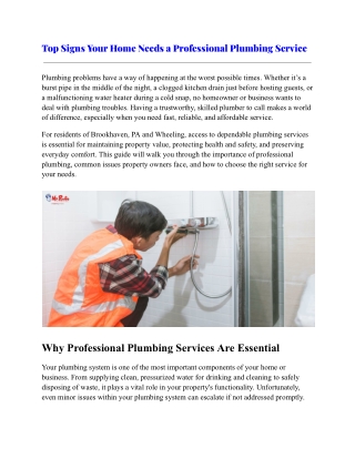 Top Signs Your Home Needs a Professional Plumbing Service