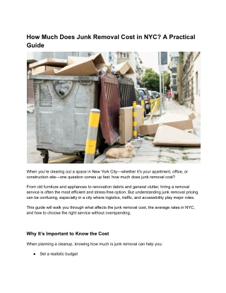 How Much Does Junk Removal Cost in NYC