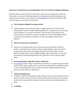 Interactive eTextbooks & eLearning Modules The New Frontier in Digital Publishing