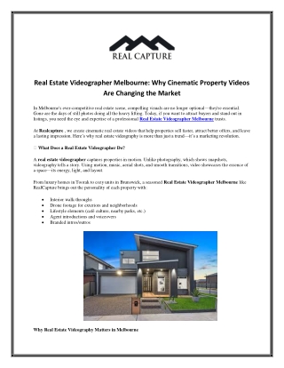 Real Estate Videographer Melbourne: Why Cinematic Property Videos Are Changing t