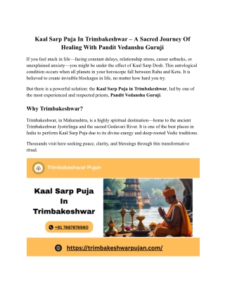 Kaal Sarp Puja in Trimbakeshwar – A Sacred Journey of Healing with Pandit Vedanshu Guruji