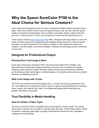 Discover the Power and Precision of the Epson SureColor P700 Printer