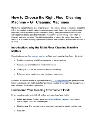How to Choose the Right Floor Cleaning Machine – GT Cleaning Machines
