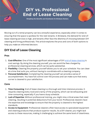 DIY vs. Professional End of Lease Cleaning in Brisbane Pros & Cons