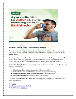 Ayurvedic Clinic for Asthma – Natural Relief in Bathinda