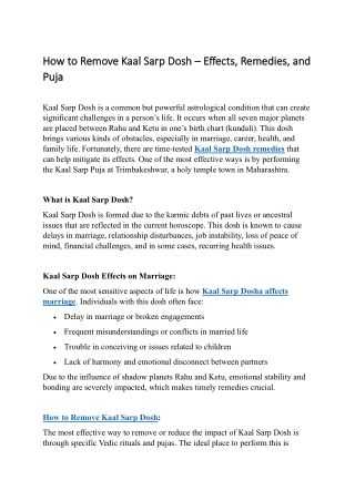 How to Remove Kaal Sarp Dosh – Effects, Remedies, and Puja