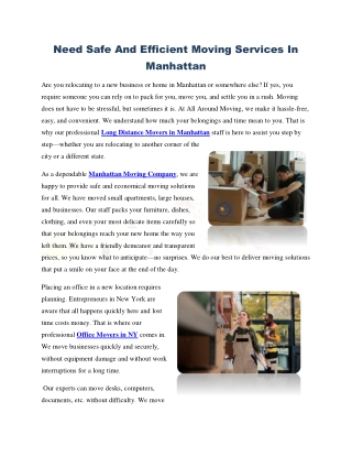 Need Safe And Efficient Moving Services In Manhattan
