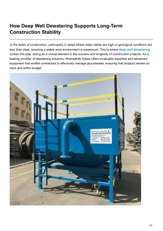 How Deep Well Dewatering Supports Long-Term Construction Stability