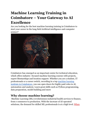 Machine Learning Training in Coimbatore – Your Gateway to AI Excellence