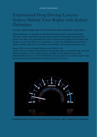Experienced Drug Driving Lawyers Sydney  Defend Your Rights with Sydney Defenders.pdf