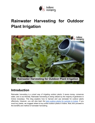Rainwater Harvesting for Outdoor Plant Irrigation
