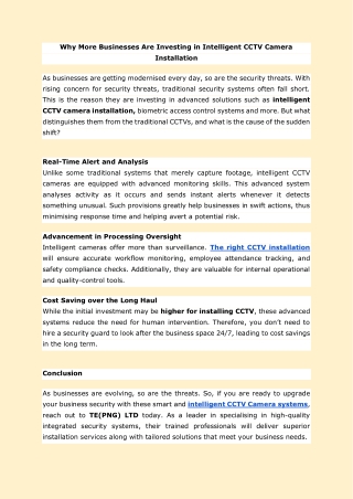 Why More Businesses Are Investing in Intelligent CCTV Camera Installation