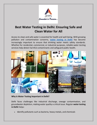 Best Water Testing in Delhi Ensuring Safe and Clean Water for All