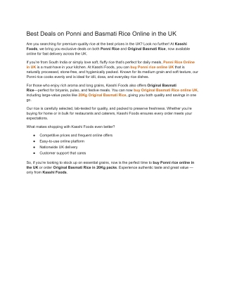 Best Deals on Ponni and Basmati Rice Online in the UK