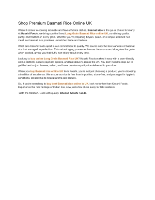 Shop Premium Basmati Rice Online UK