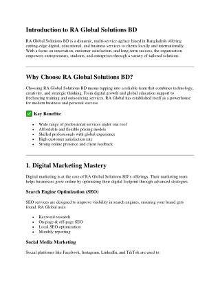 Introduction to RA Global Solutions BD