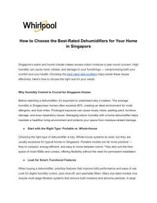 How to Choose the Best-Rated Dehumidifiers for Your Home in Singapore