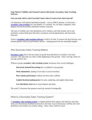 Gain Market Visibility and Channel Control with Zylem’s Secondary Sales Tracking Software