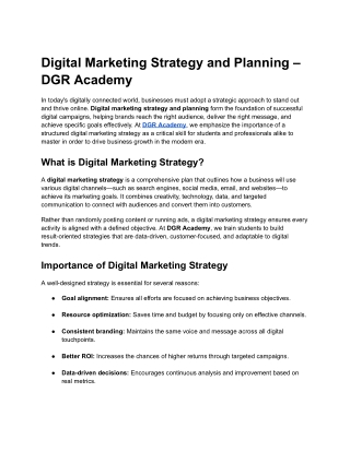 Digital Marketing Strategy and Planning