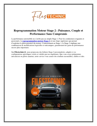Reprogrammation Moteur Stage 2 : Puissance, Couple et Performance Sans Compromis