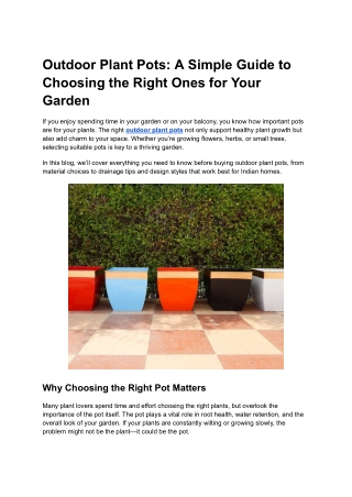 Outdoor Plant Pots_ A Simple Guide to Choosing the Right Ones for Your Garden