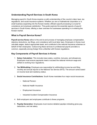 Comprehensive Guide to Payroll Services in South Korea