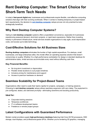 Rent Desktop Computer The Smart Choice for Short-Term Tech Needs