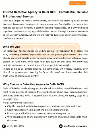 Trusted Detective Agency in Delhi NCR | Ion Detective