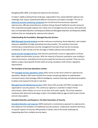 Navigating XDR, MDR, and Advanced Cybersecurity Solutions