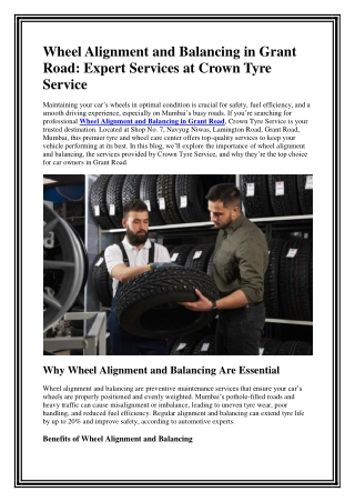 Wheel Alignment and Balancing in Grant Road