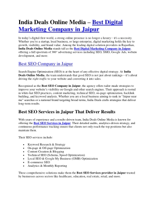 India Deals Online Media – Best Digital Marketing Company in Jaipur
