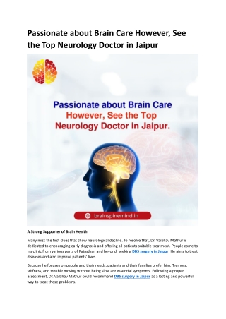 Passionate about Brain Care However, See the Top Neurology Doctor in Jaipur