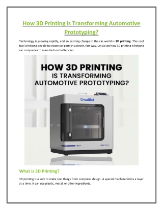 How 3D Printing is Transforming Automotive Prototyping?