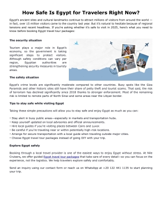 How Safe Is Egypt for Travelers Right Now?