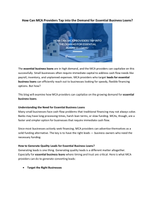 How Can MCA Providers Tap into the Demand for Essential Business Loans