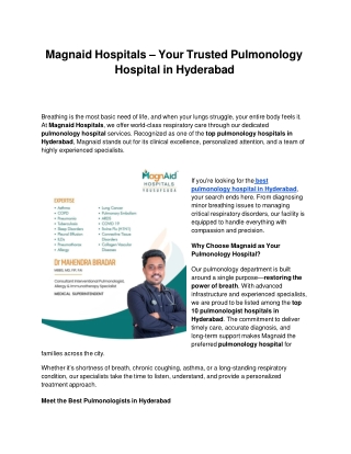 Magnaid Hospitals – Your Trusted Pulmonology Hospital in Hyderabad