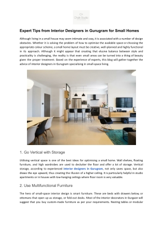 Expert Tips by Interior Designers in Gurugram for Small Homes