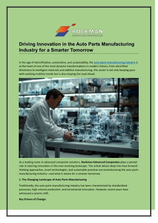 Driving Innovation in the Auto Parts Manufacturing Industry for a Smarter Tomorrow