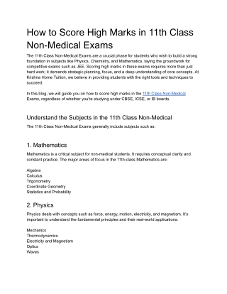 How to Score High Marks in 11th Class Non-Medical Exams