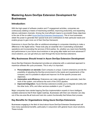 Mastering Azure DevOps Extension Development for Businesses