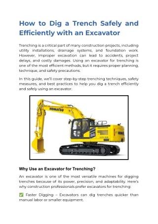 How to Dig a Trench Safely and Efficiently with an Excavator