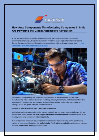 How Auto Components Manufacturing Companies in India Are Powering the Global Automotive Revolution