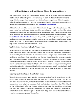 Hotels Near Palolem Beach - Hilias Retreat Resort