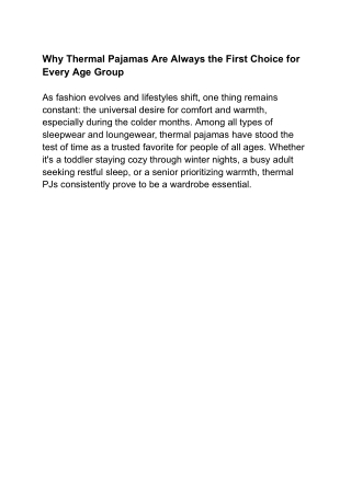 Why Thermal Pajamas Are Always the First Choice for Every Age Group