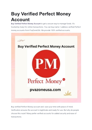 Buy Verified Perfect Money Accounts - What You Need to ...