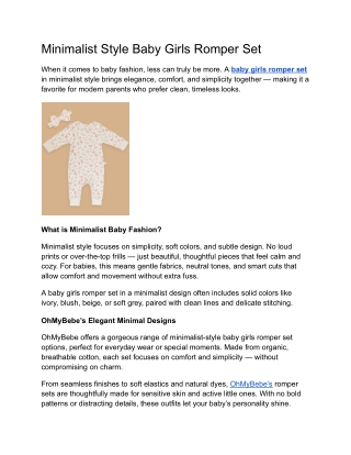 Minimalist Style Baby Girls Romper Set