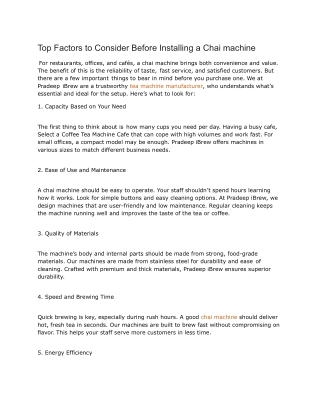 Top Factors to Consider Before Installing a Chai machine