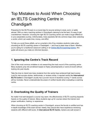 Top Mistakes to Avoid When Choosing an IELTS Coaching Centre in Chandigarh